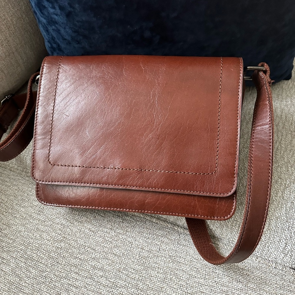 Brown Leather Crossbody Bag with Flap Closure